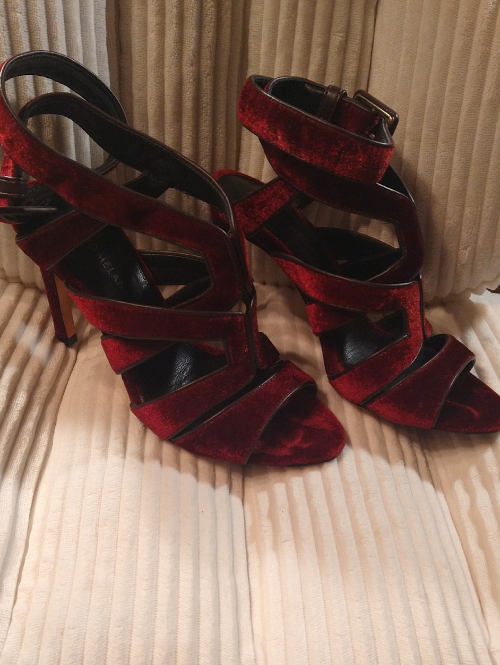 ANTONIO MELANI Burgundy Velvet Strappy High Heels